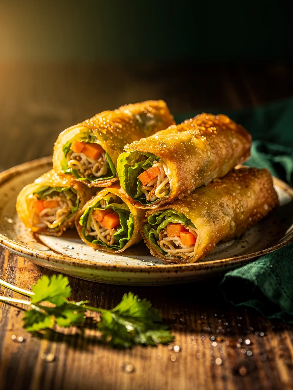 Rouleaux de printemps frais aux crevettes et herbes aromatiques.