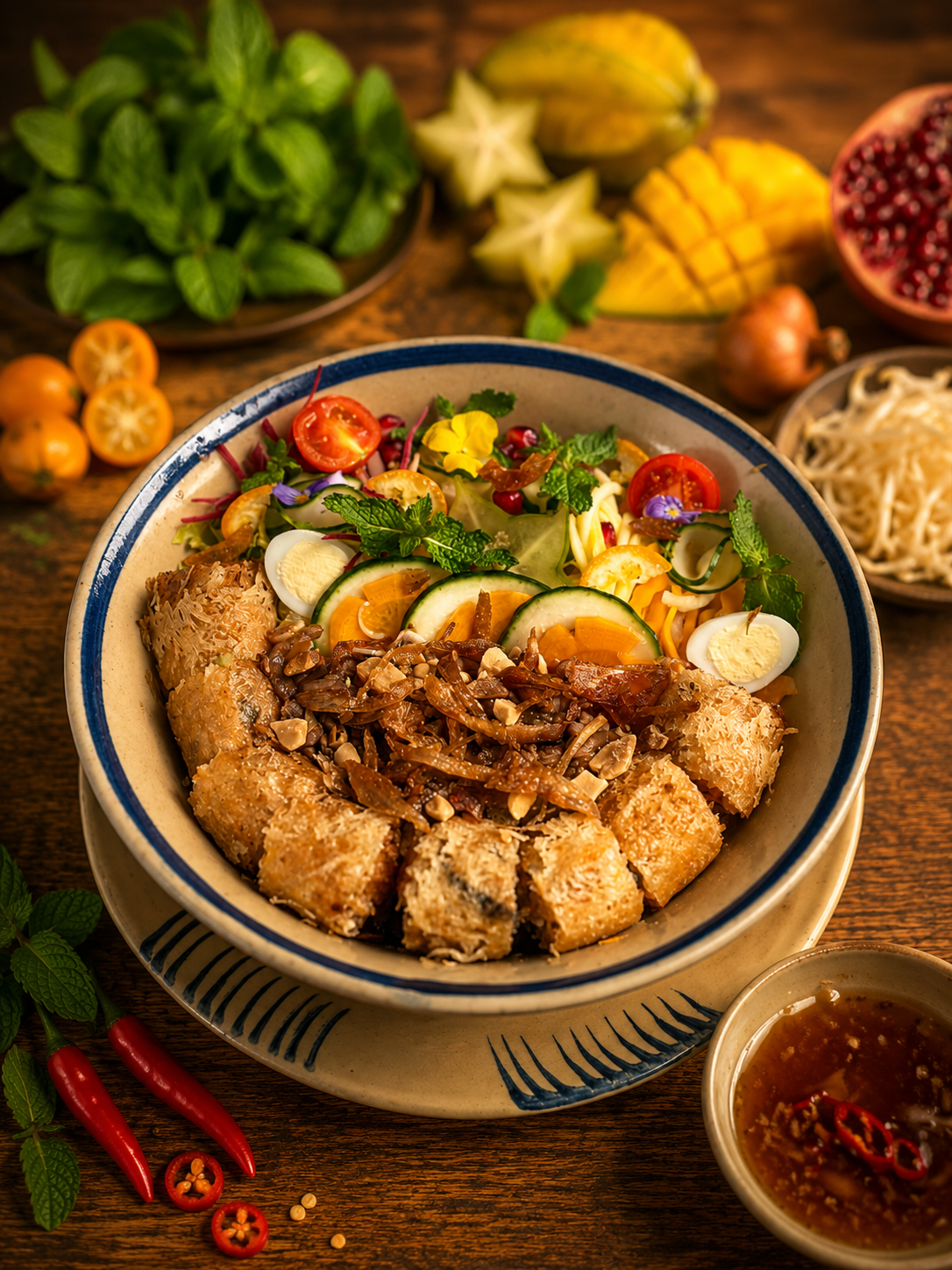 Canard laqué aux épices servi avec riz jasmin et légumes.