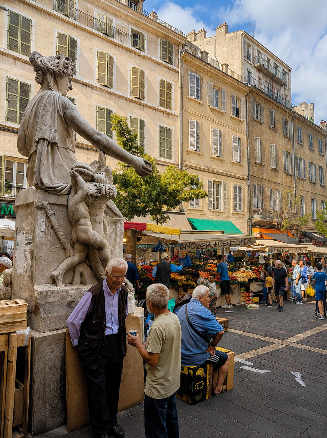 Marché coloré des légumes et fruits frais aux Capucins à Marseille