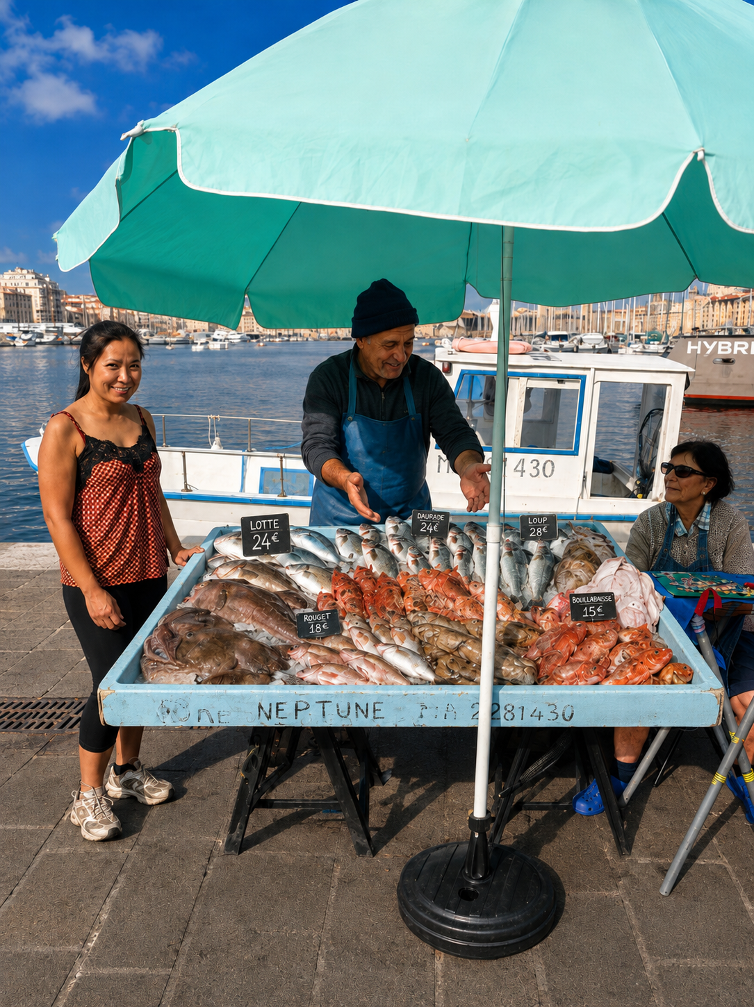 Criée du Vieux Port de Marseille, étal de poisson frais